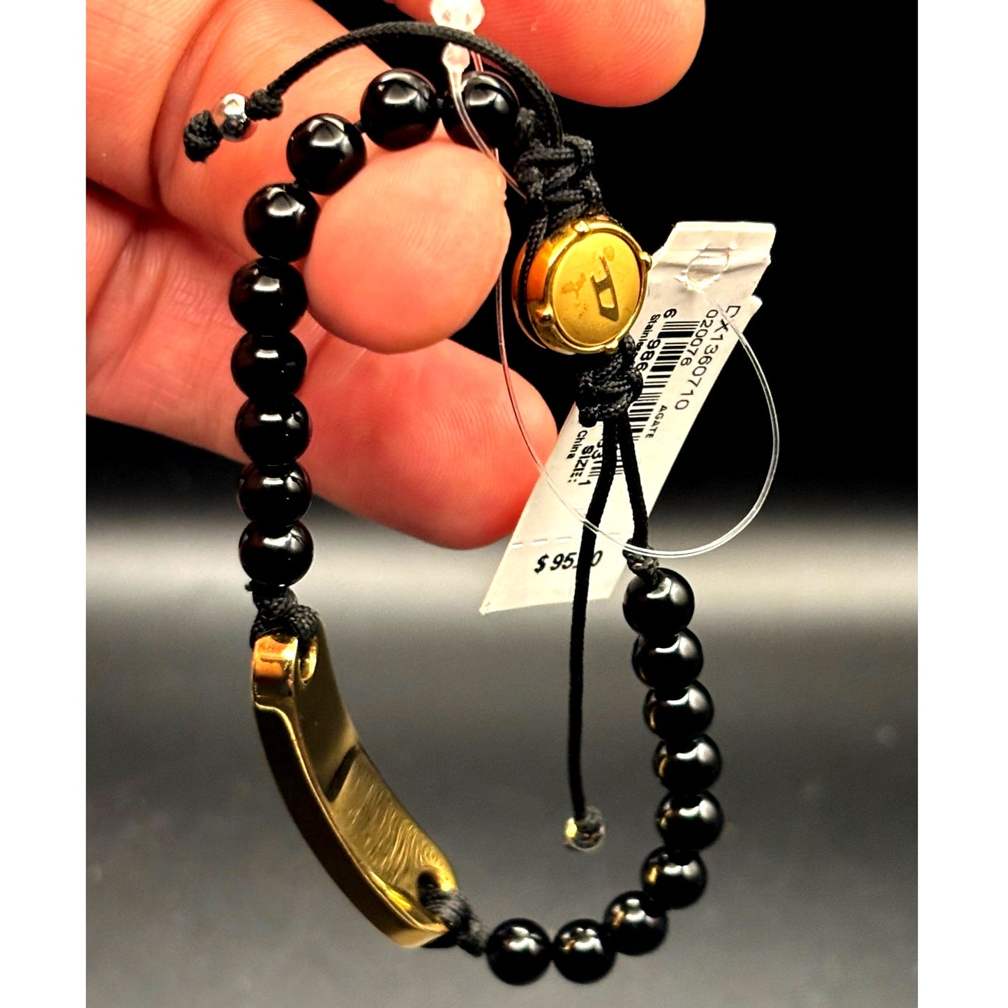 Diesel DX1360710 Men’s Black Bead Gold Tone ID Adjustable Bracelet NIBWT