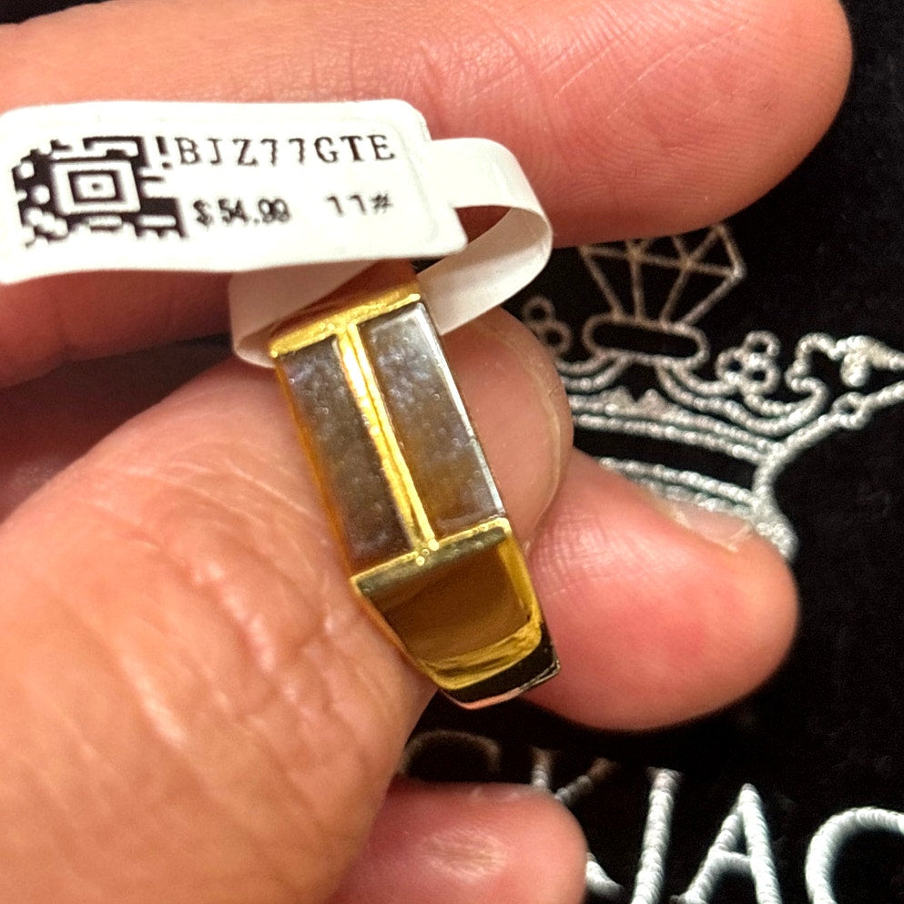 Blackjack BJZ77GTE Men’s Gold Stainless Steel Tiger Eye Bar Ring  SZ # 11 NIBWT
