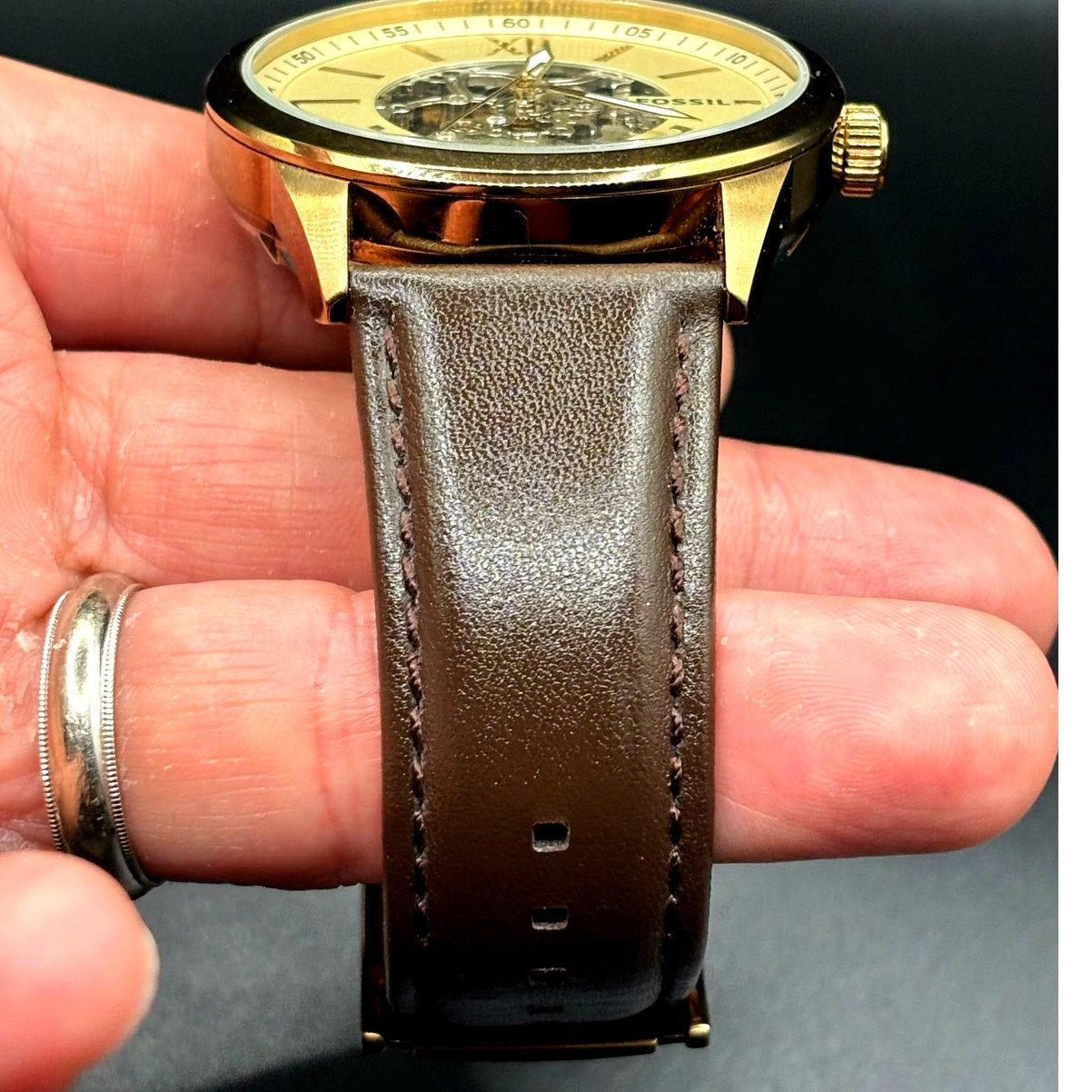 Fossil Flynn BQ2382 Automatic Men's Watch Skeleton Dial Leather Strap 48mm