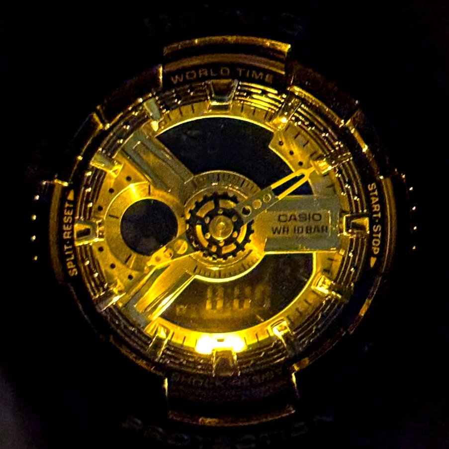 Casio Baby-G BA-110-1A Glossy Black Gold Analog Digital 100M Women's Watch NIB