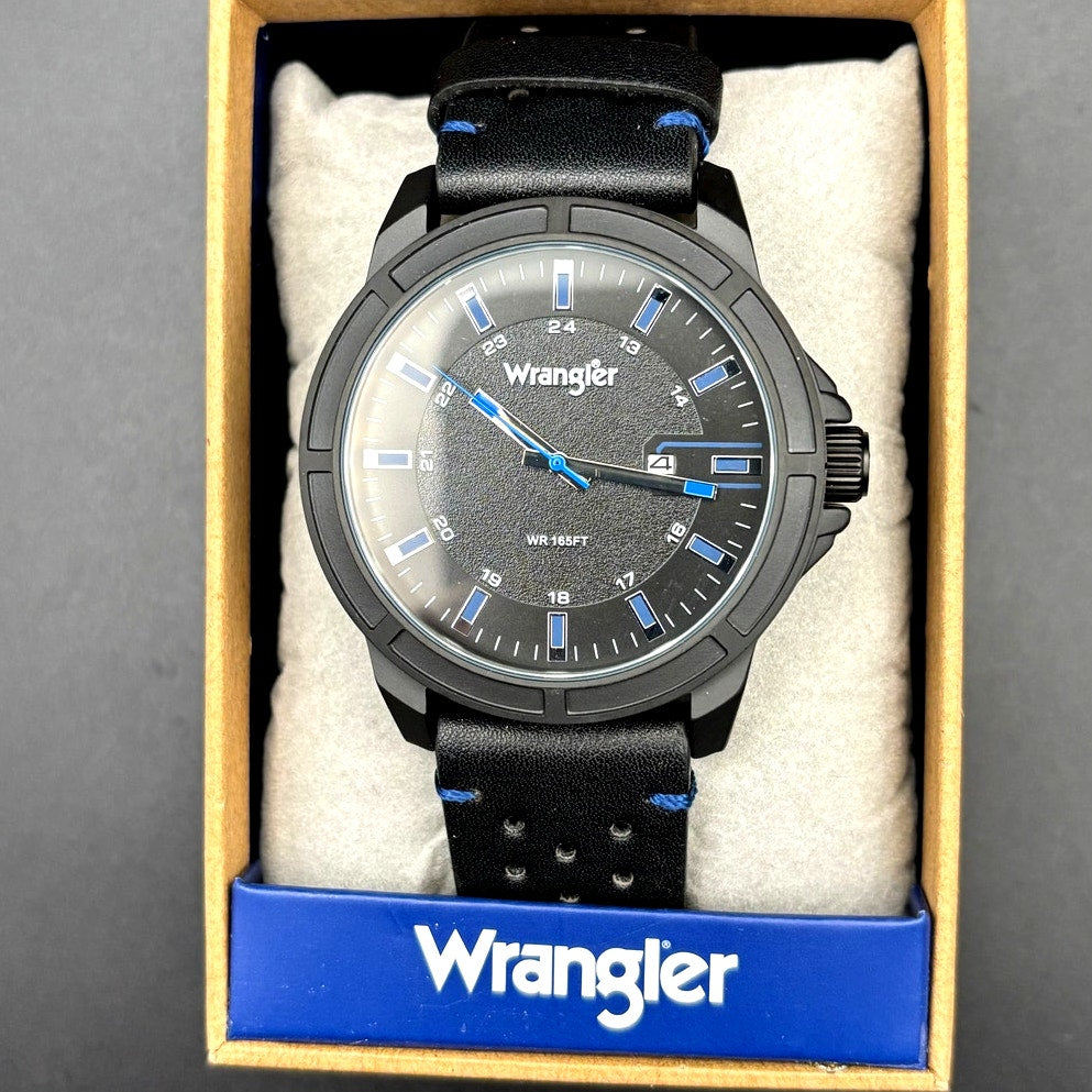 Wrangler WRW5600-1A Men’s Black Dial Leather Strap Watch NIBWT