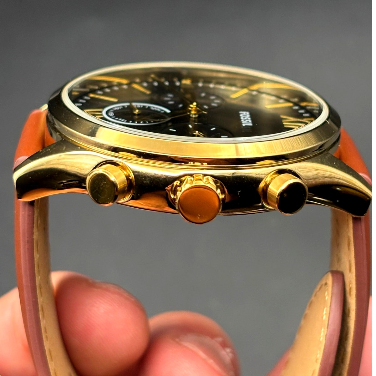 Fossil Fenmore BQM2404 Men's Multifunction Gold Tone Leather Strap Watch NIBWT