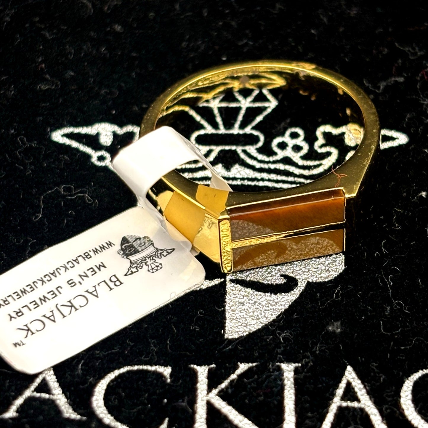 Blackjack BJZ77GTE Men’s Gold Stainless Steel Tiger Eye Bar Ring  SZ # 11 NIBWT