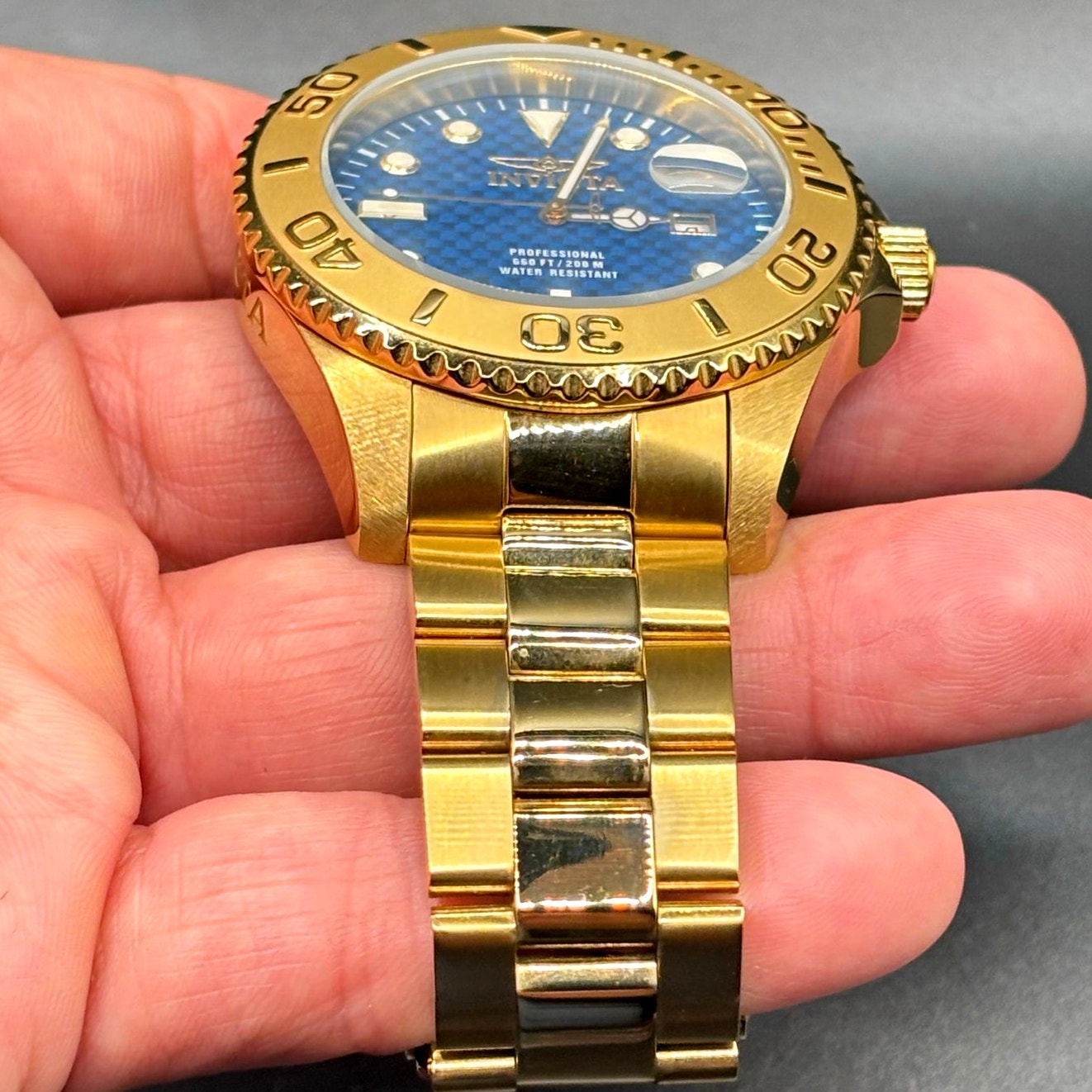 Invicta Pro Diver 15193 Gold Tone Blue Dial 47mm Men’s Dive Style Watch NIBWT