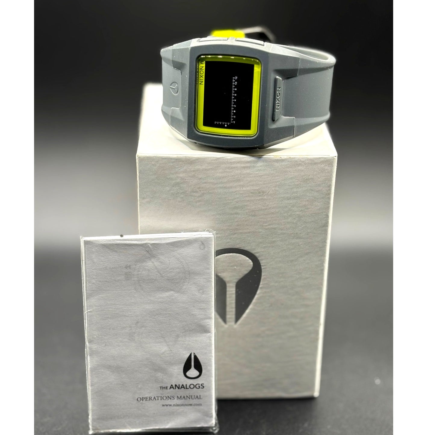 Nixon Lodown II Digital Tide Watch Gray Yellow Surf 100M Box Manual