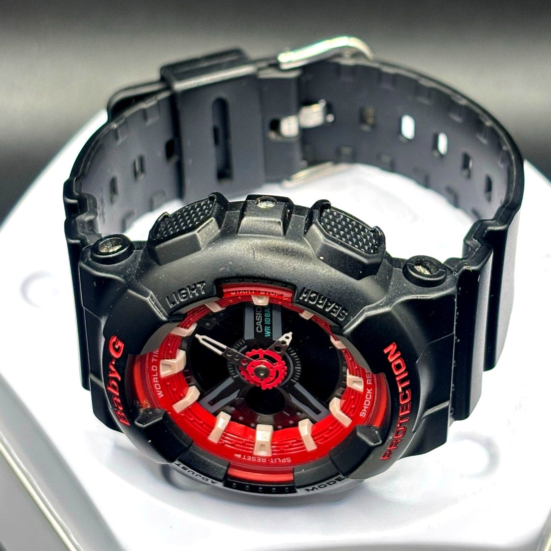 Casio Baby-G BA-110SN-1A Black Red Analog Digital Watch 100M