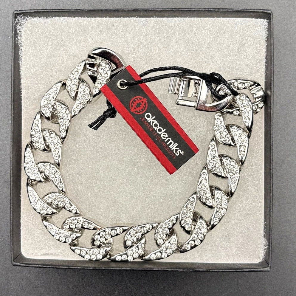 Akademiks Men’s Stainless Steel  240 Cubic Zirconia Cuban Link Iced Bracelet NWT