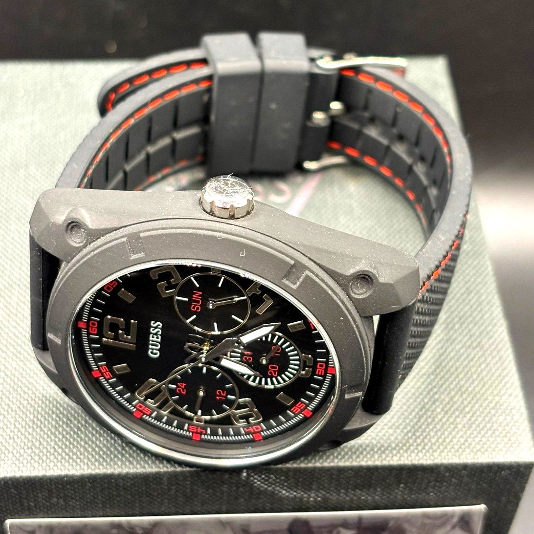 Guess Dash W1256G1 Men’s 46mm Black Multifunction Quartz Watch Red Accents
