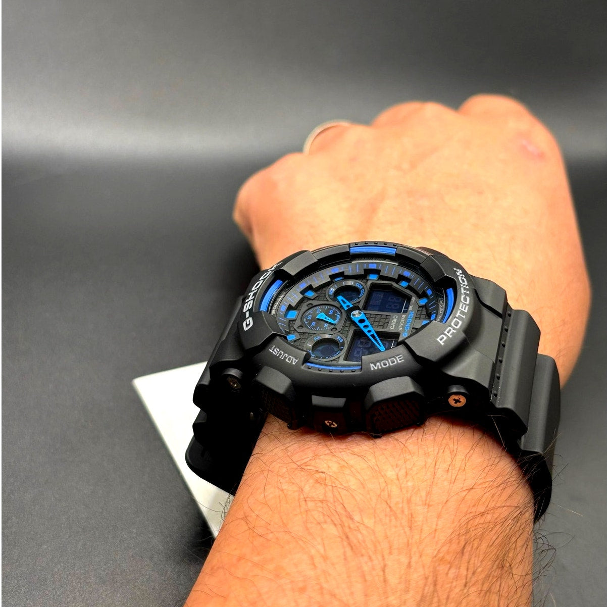 Casio G-Shock GA100-1A2 Men's Black Blue Analog Digital 51mm Watch NIBWT