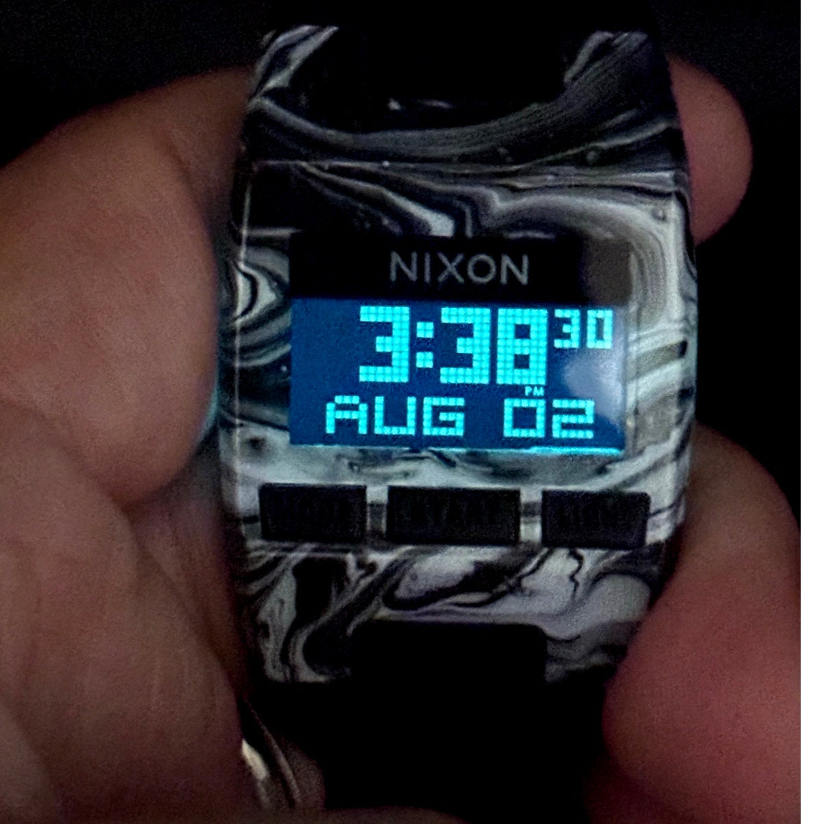 Nixon The Comp S Marbled Black White Amoeba Digital Surf Watch 100M A336