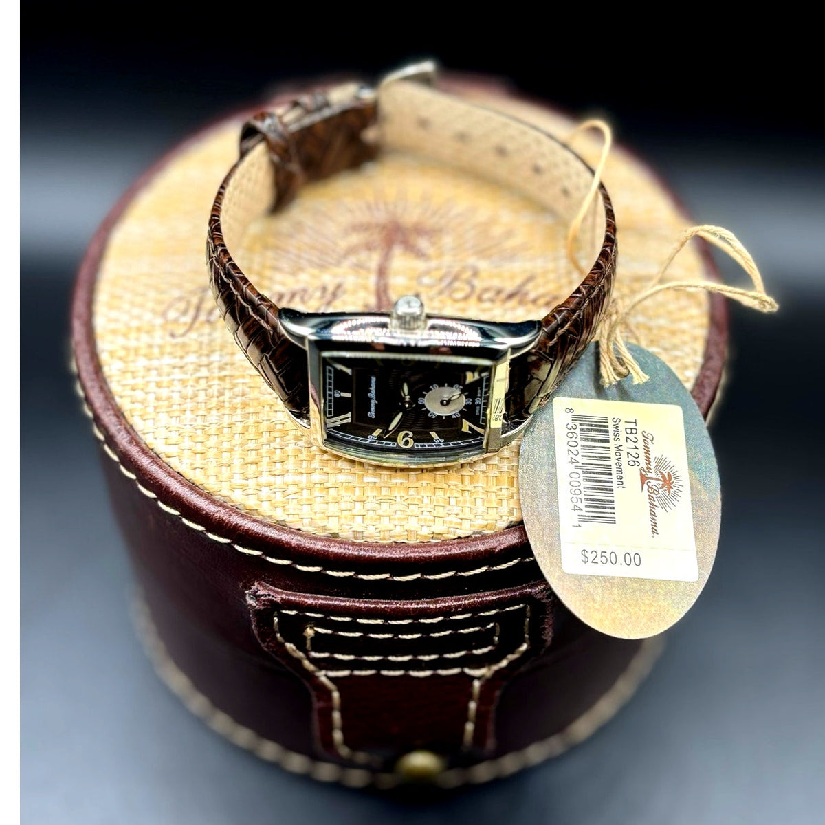 Tommy Bahama TB2126 Swiss Quartz Brown Leather Tonneau Women's Watch NIBWT