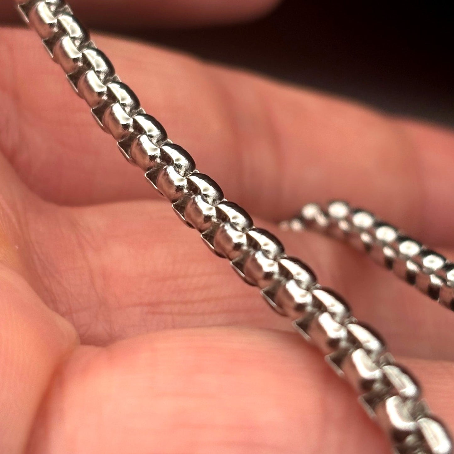 Bain Miller Men’s Silver Tone Brass Box Chain Necklace 21 Inches NIB