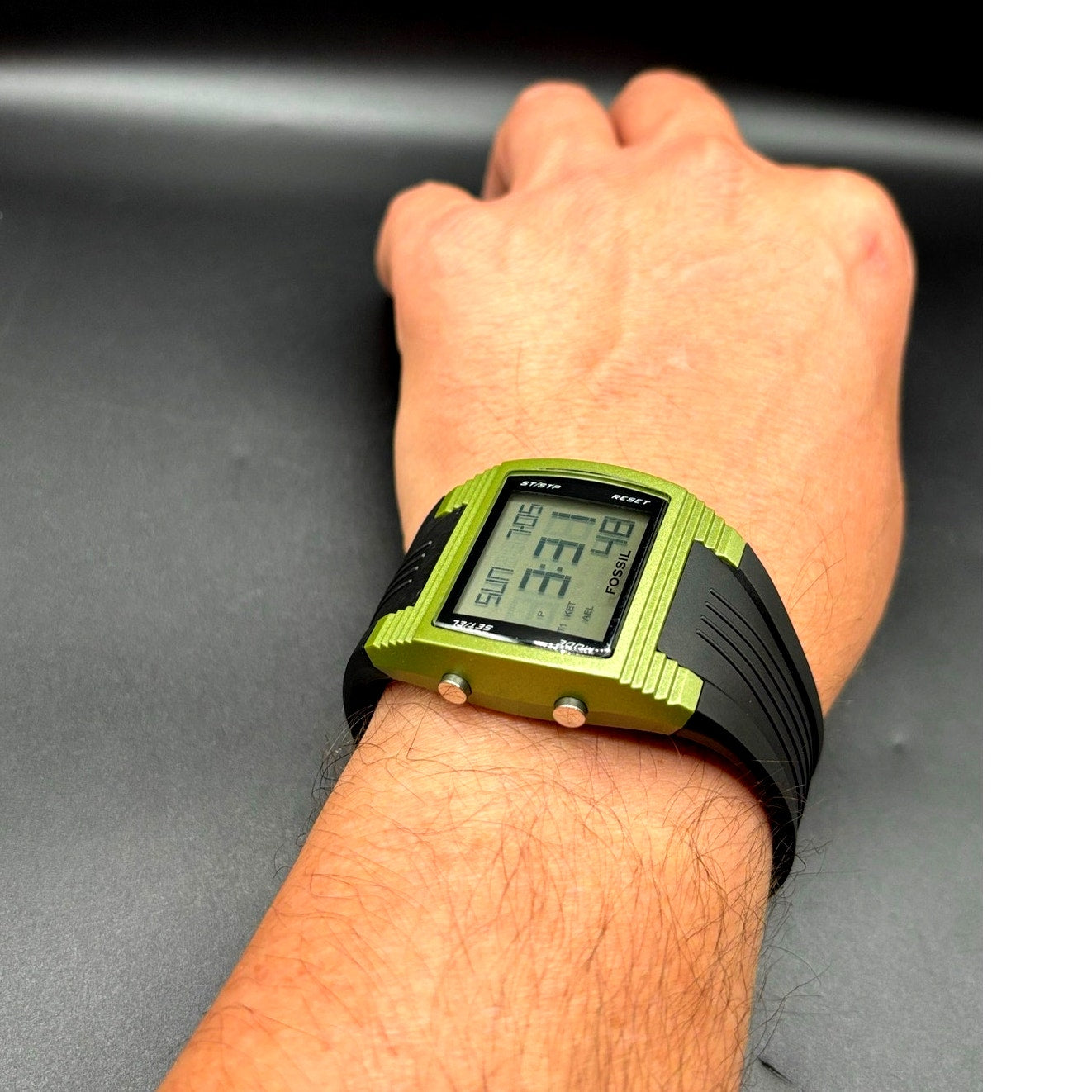 Fossil FSL DQ1141 Green Digital Watch 100M Alarm Chronograph Vintage NWT