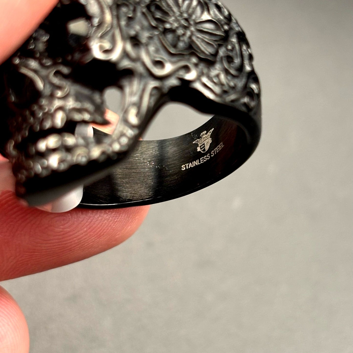 Blackjack BJZ10B Mens Skull Ring Black Stainless Steel with Black CZ Eyes Size10