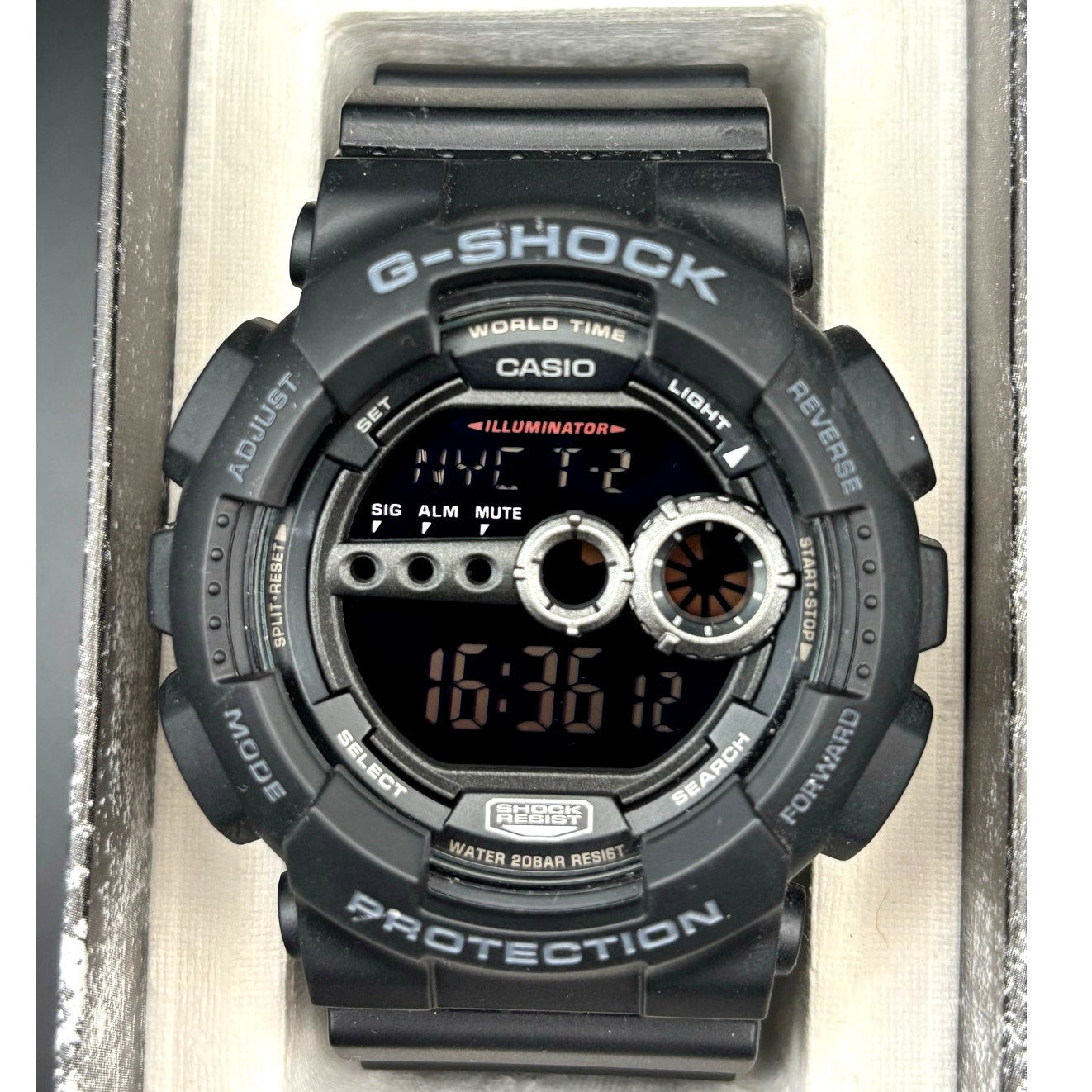 Casio G-Shock GD100-1B Black Digital High Brightness World Time 200M Watch NIBWT