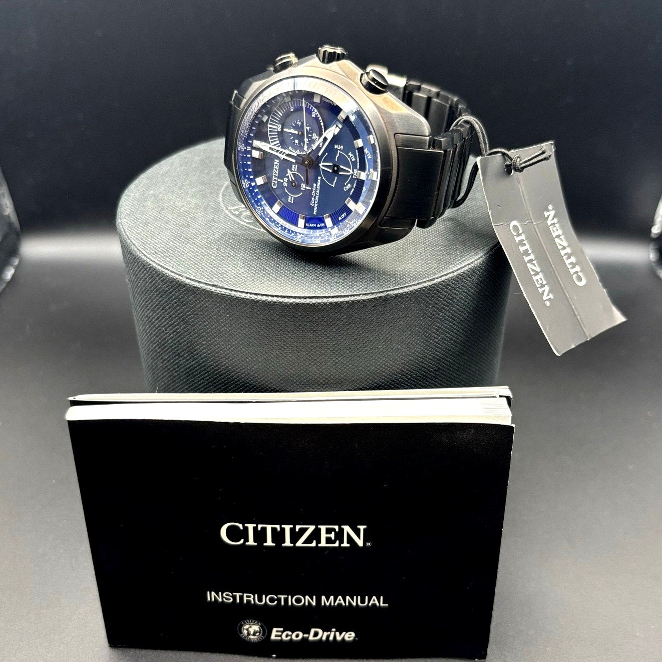 Citizen BL5607-54L Men’s Eco-Drive Sport Chronograph Blue Dial Black IP NIBWT