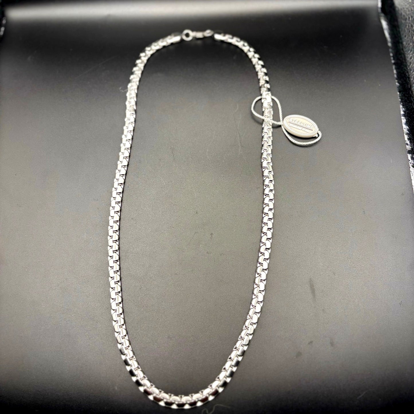 SteelTime Men's Stainless Steel Silver Plated  Fluted Link Necklace 24 Inch NWT