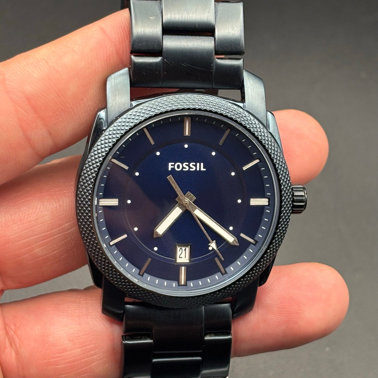 Fossil Machine FS5231 Men’s Blue Dial Ion Plated Stainless Steel Watch
