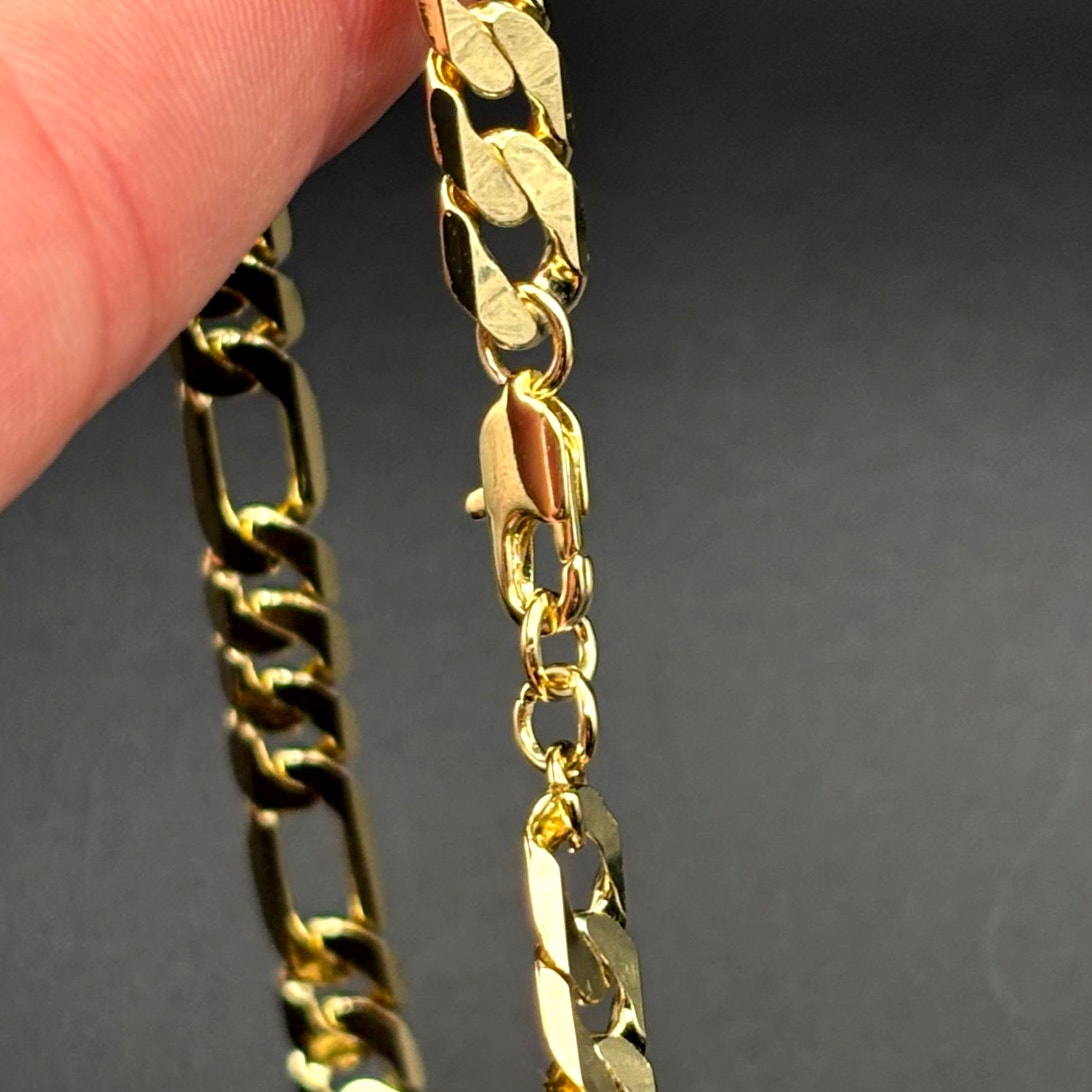 American Exchange Mens 18k Gold Plated Figaro Link 22" Inch Chain Necklace NWT