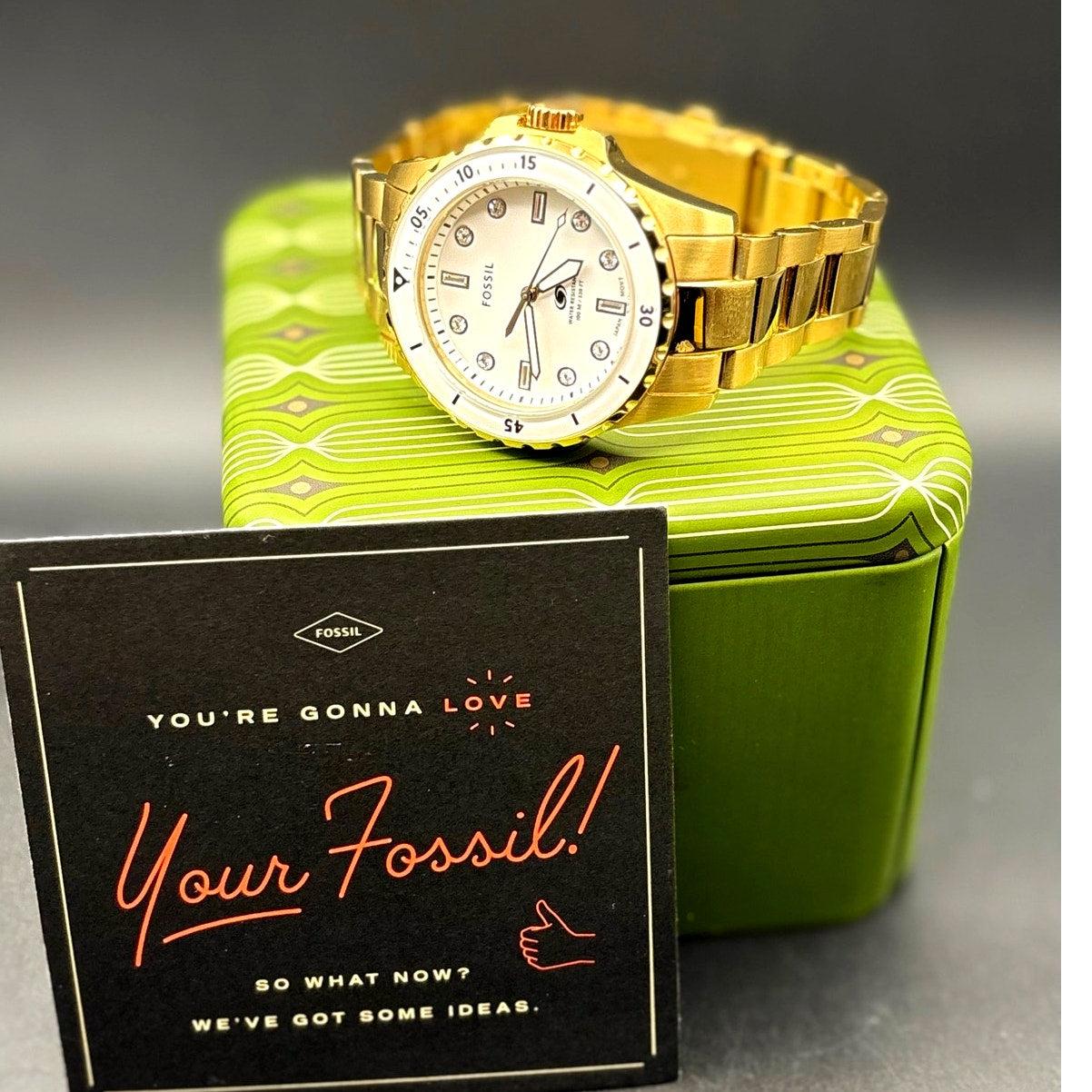 Fossil ES5350 Blue Dive Women’s White Dial Gold Tone Stainless Steel 36mm Watch