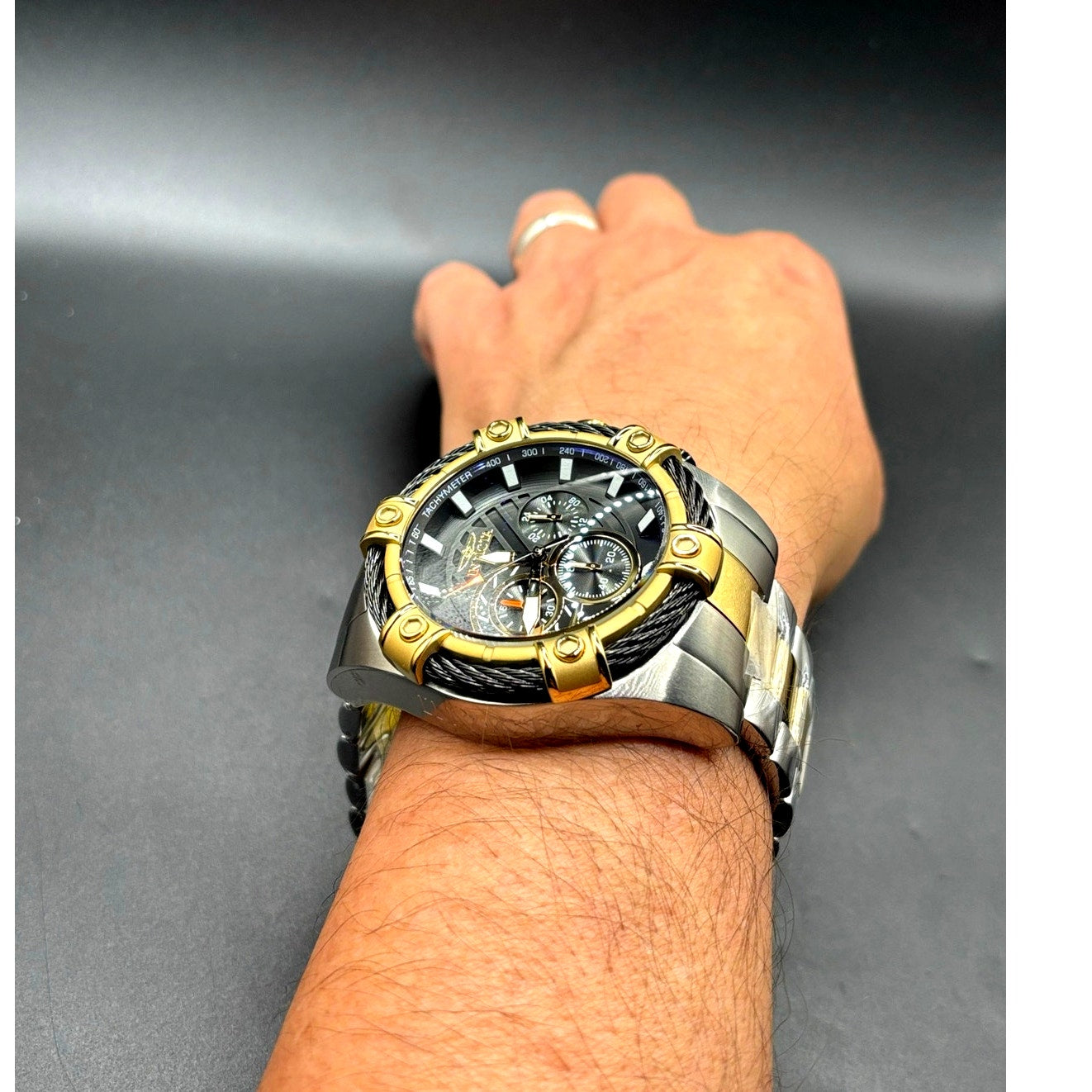 Invicta 48868 Bolt Ace Men’s Chronograph Two-Tone 52mm Black Dial Watch NIBWT