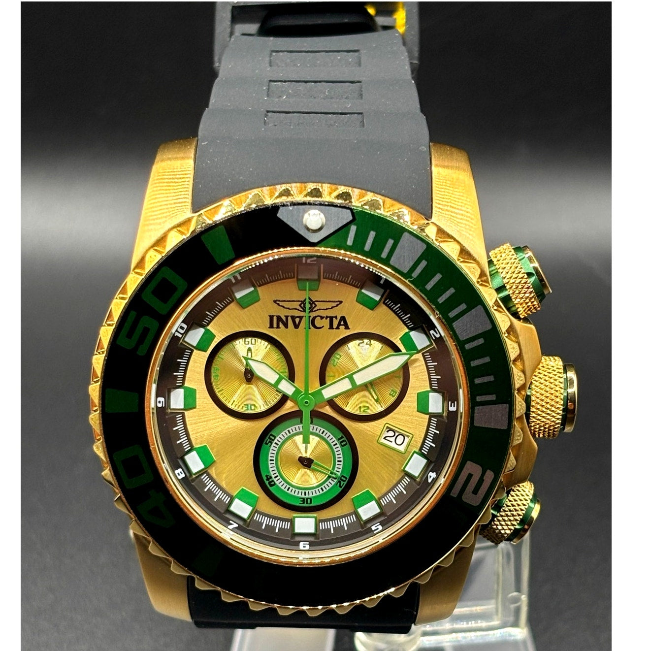 Invicta Sea Hunter 48987 Men’s 52mm Silicone Strap Gold Dive Watch NIBWT