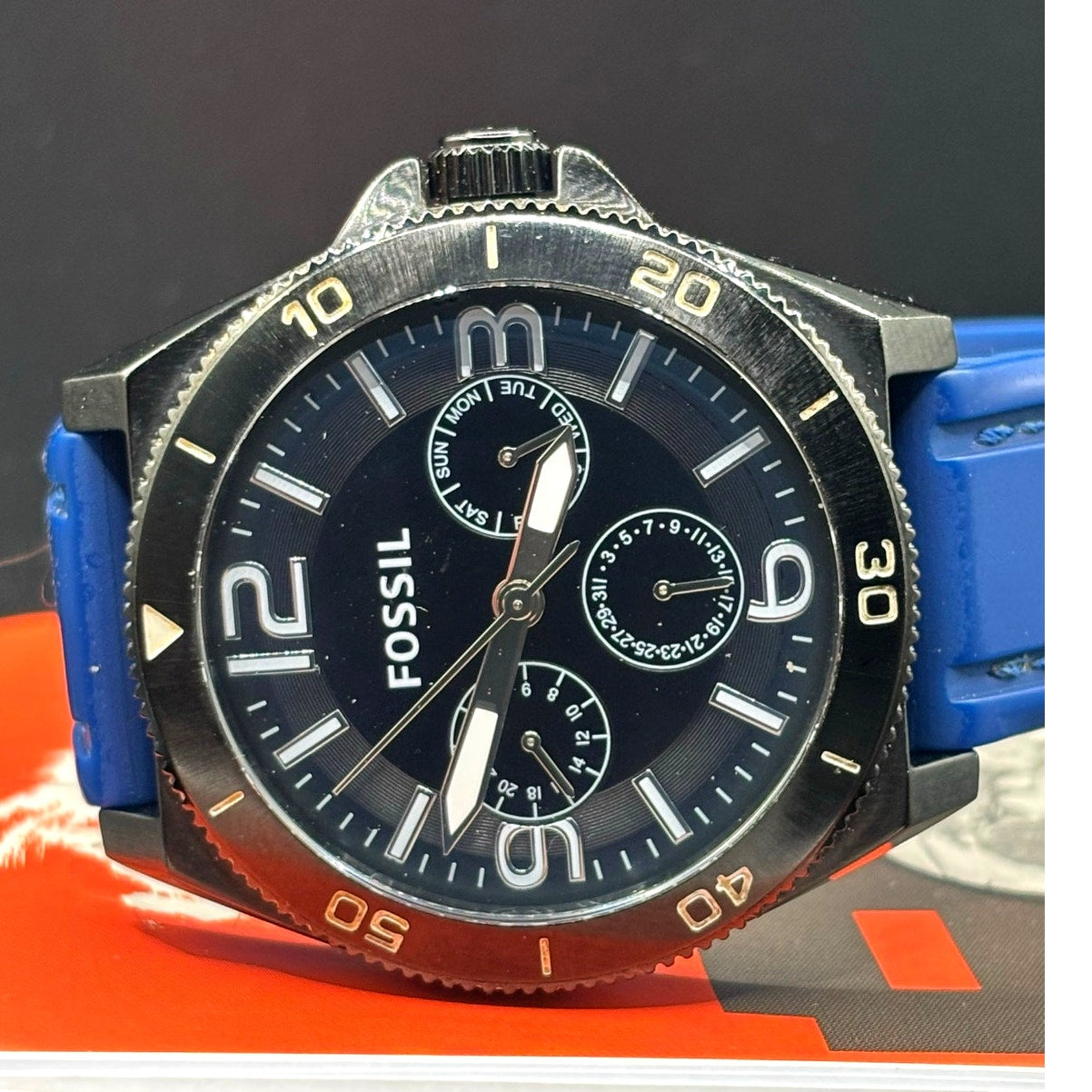 Fossil Flynn BQ2016 Multifunction Dive Style Blue Silicone Men's Watch 45mm