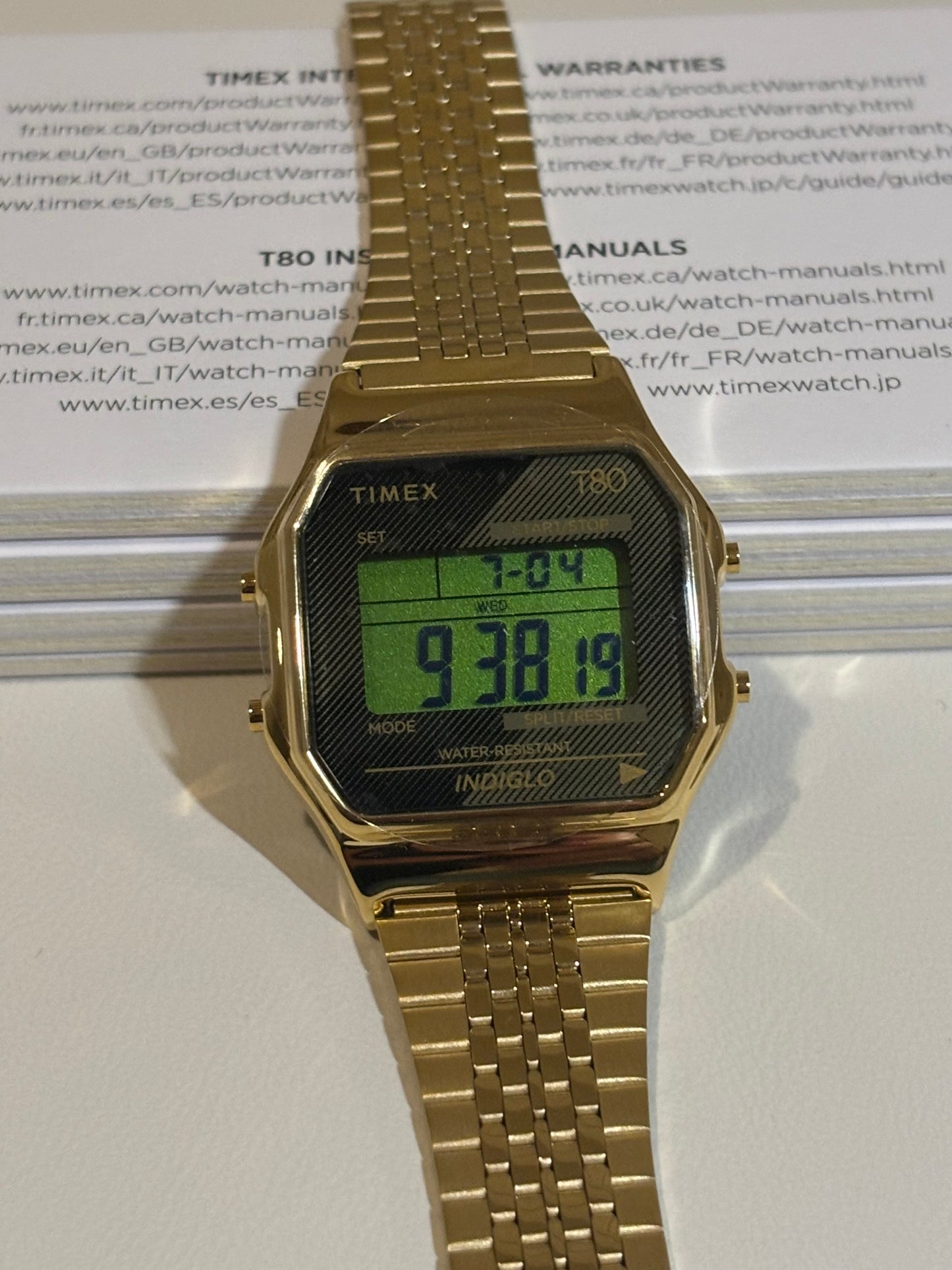 Timex T80 Retro Digital Watch – Gold-Tone Stainless Steel Bracelet – Model TW2V18900 YB – Brand New
