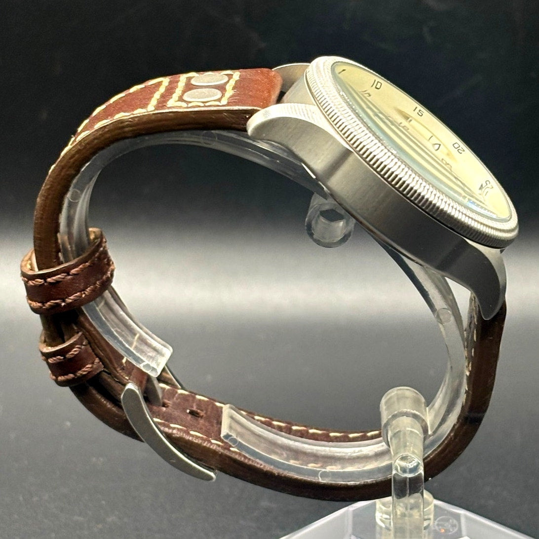 Fossil FS5043 Recruiter GMT Alarm Cream Dial Leather Strap Men’s 44mm Watch