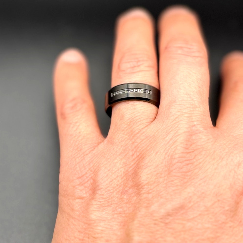 Blackjack BJR55B Men’s Black Stainless Steel Ring with Black CZ Stones SZ12