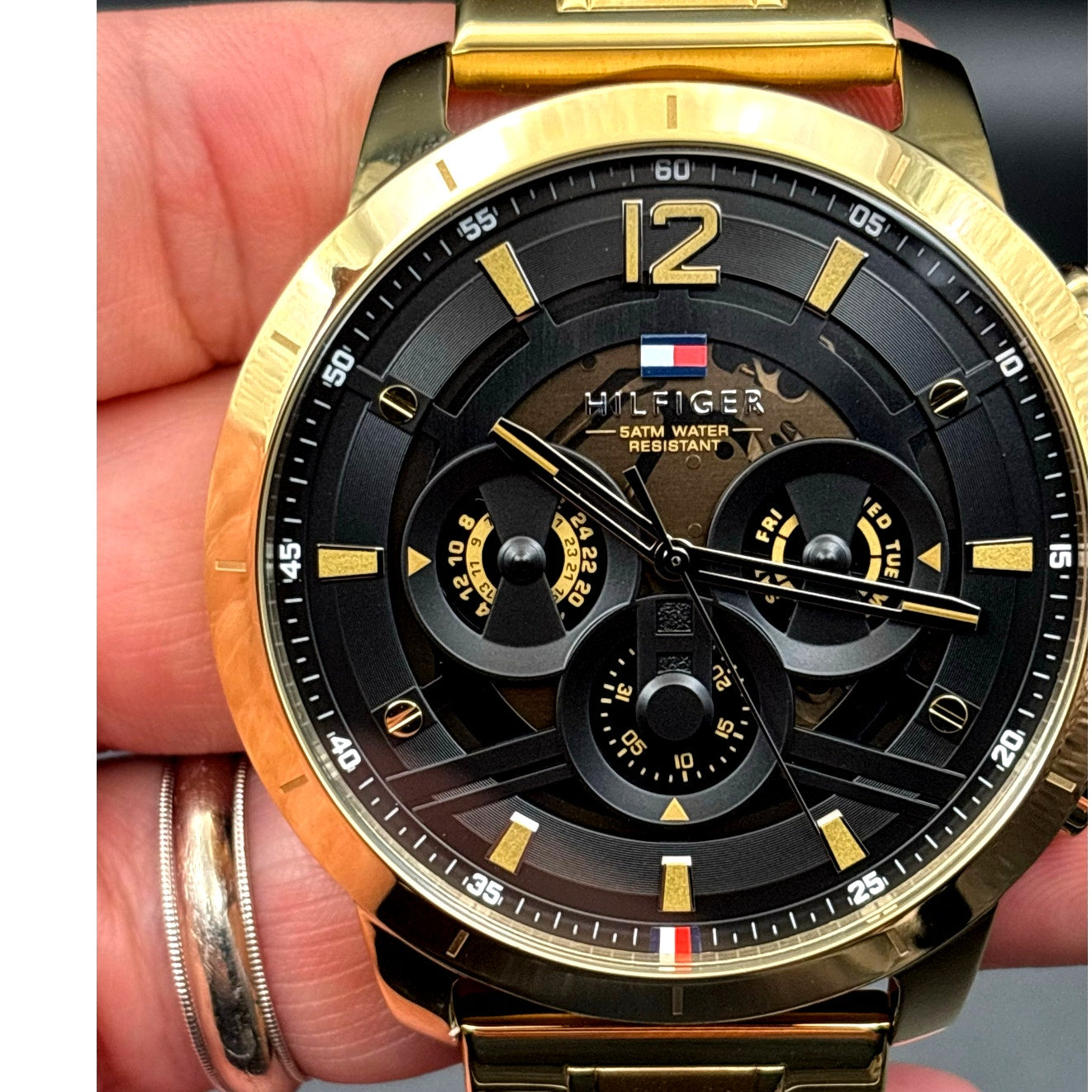 Tommy Hilfiger Luca 1710511 Men’s Multifunction Gold Tone Black Dial Watch NIBWT