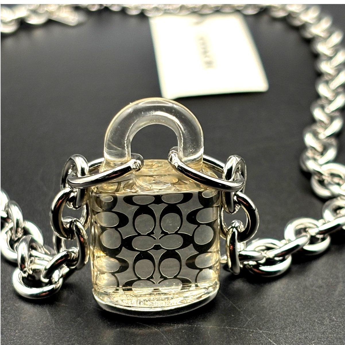 Coach Signature Lucite Padlock Pendant Women's 16” Necklace Silver Tone NWT
