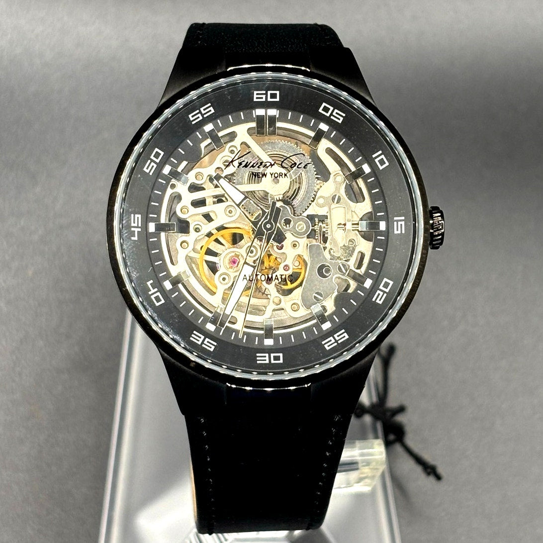Kenneth Cole KC8048 Automatic Skeleton Men’s Watch Black Leather NIB
