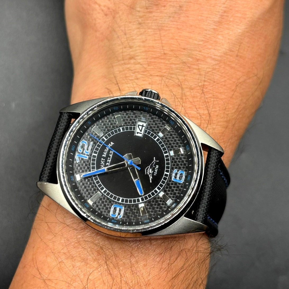 Tommy Bahama Relax RLX1107 Blue Black Dial Carbon Fiber Strap 43mm  Men's Watch