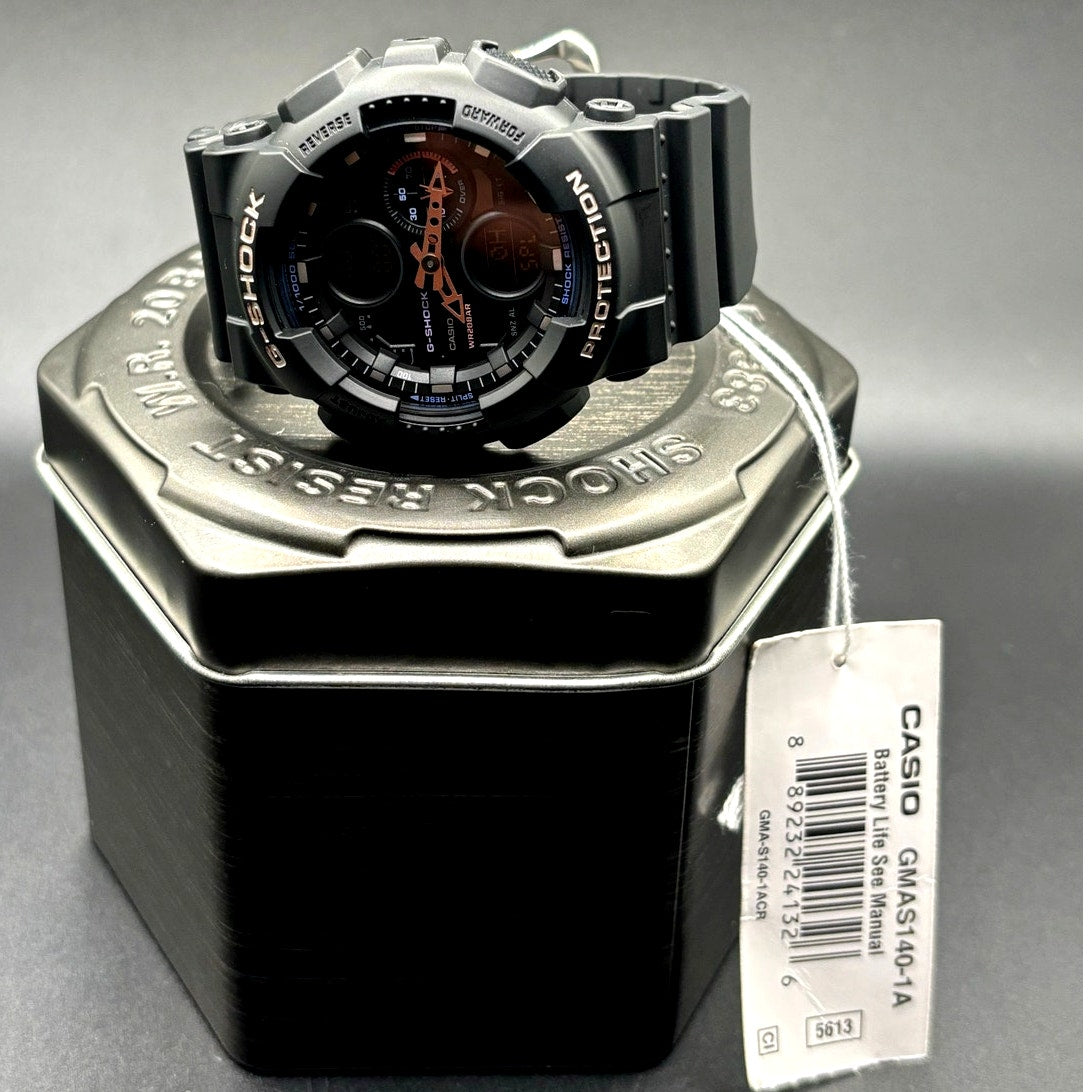 Casio G-Shock GMAS140-1A Womens Black Multicolor Analog Digital 45mm Watch NIBWT