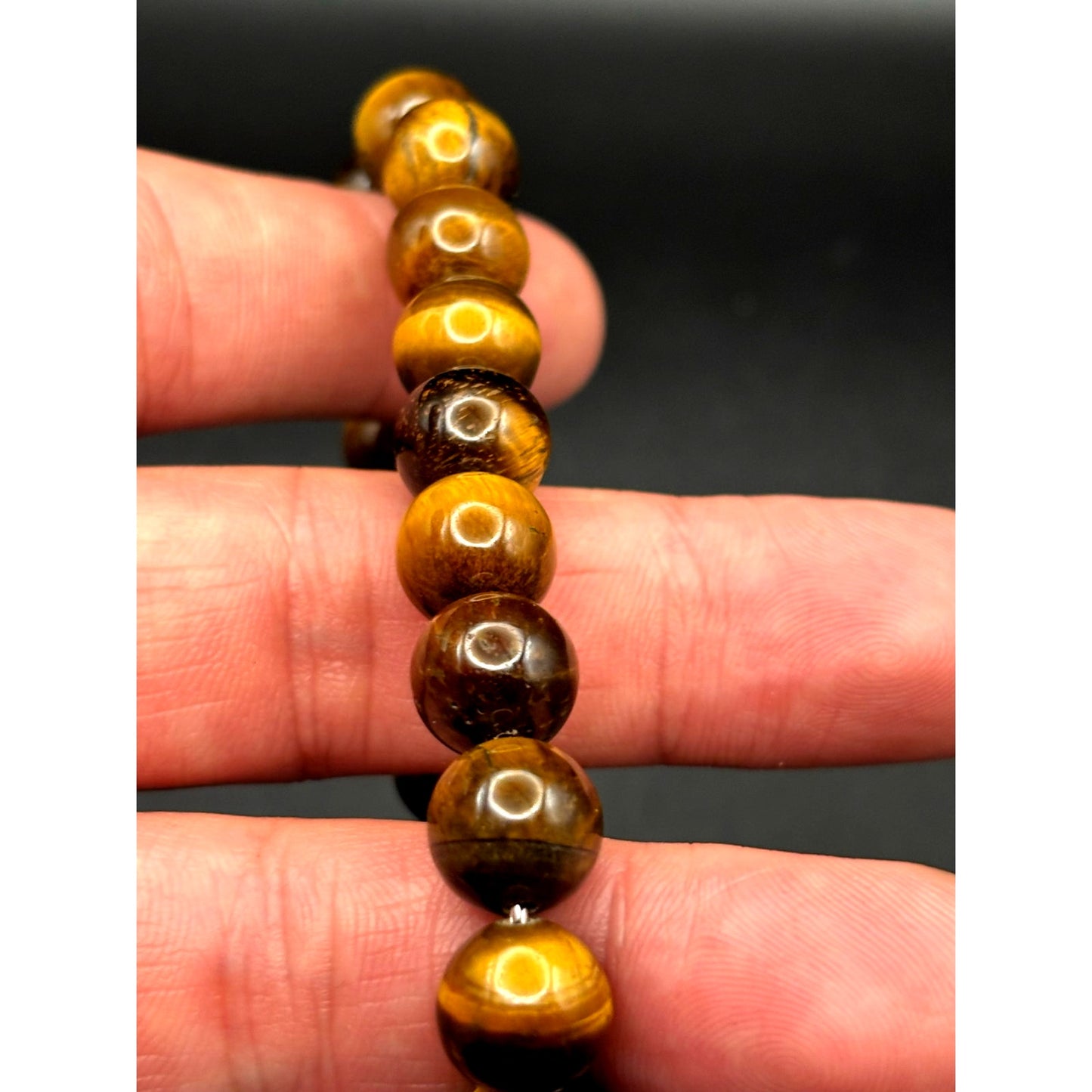 Blackjack BJB244BTE Mens Genuine 10mm Tiger Eye Stainless Steel Beaded Bracelet