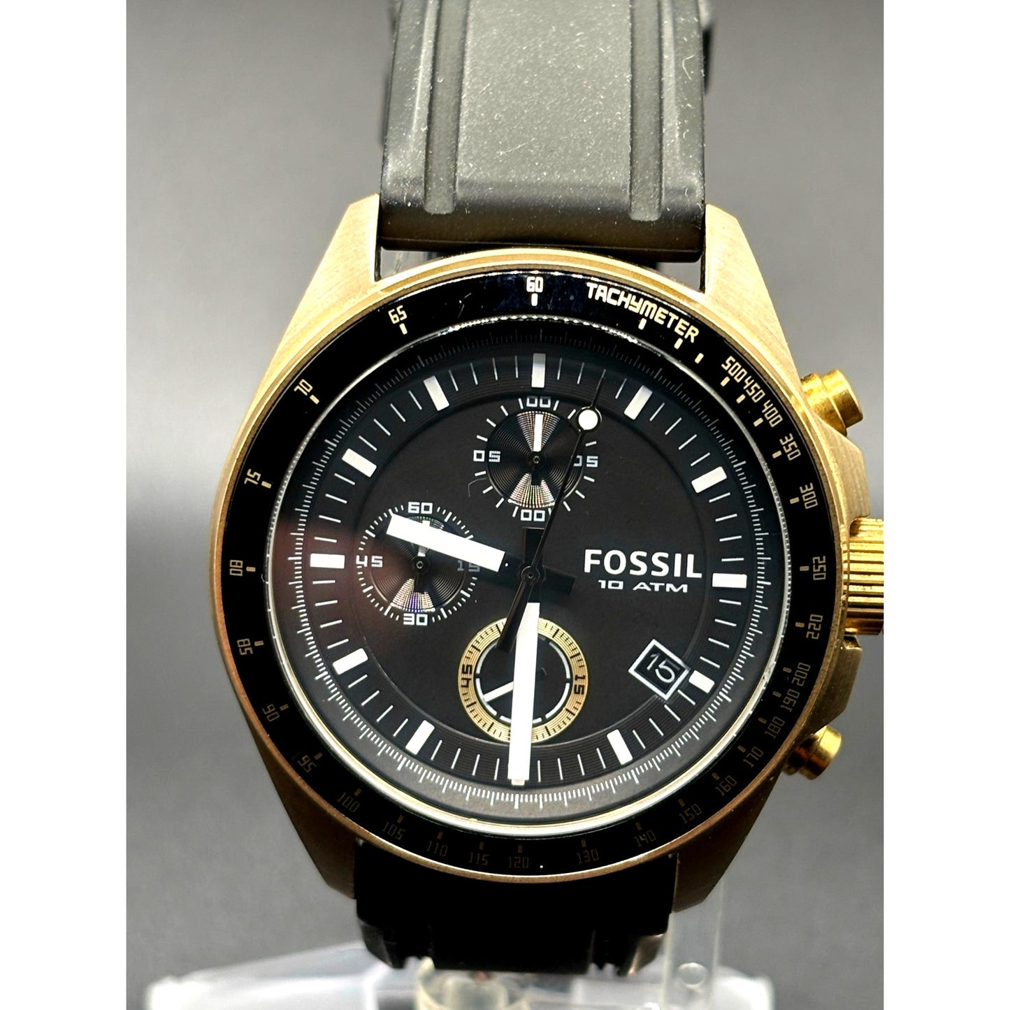 Fossil Decker DE-5003 Chronograph Black Dial Bronze Tone Silicone Strap Watch