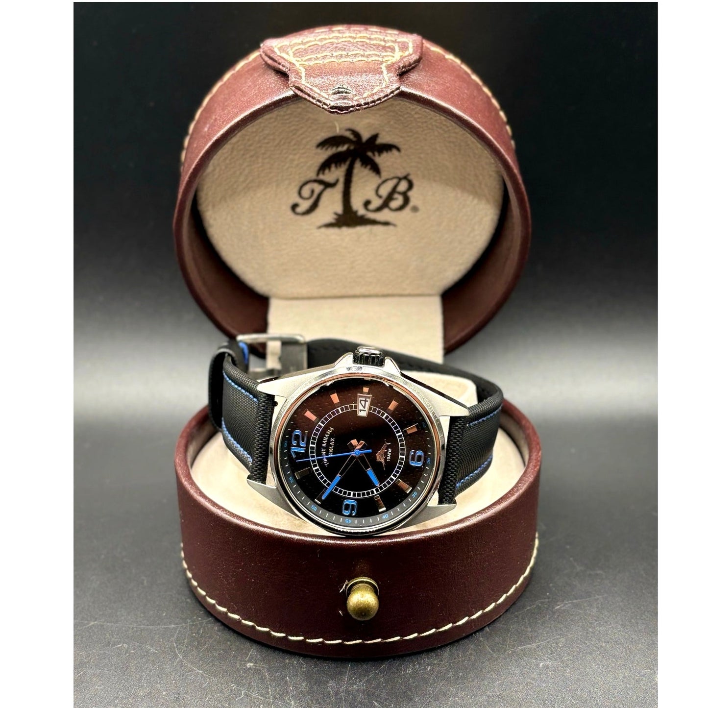 Tommy Bahama Relax RLX1107 Blue Black Dial Carbon Fiber Strap 43mm  Men's Watch