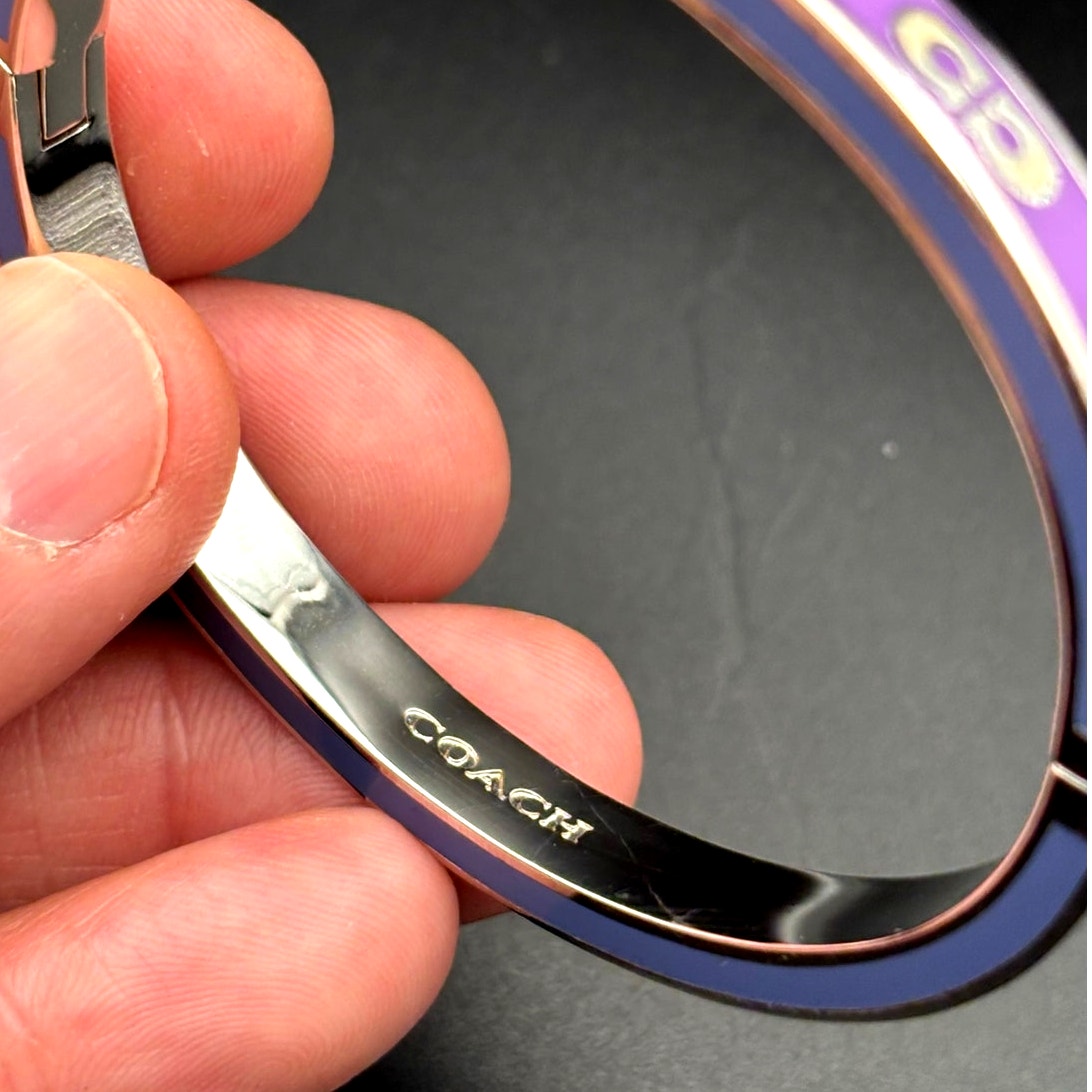 Coach CY053 Kissing Signature Enamel Hinged Bangle Purple and Blue Color NIBWT
