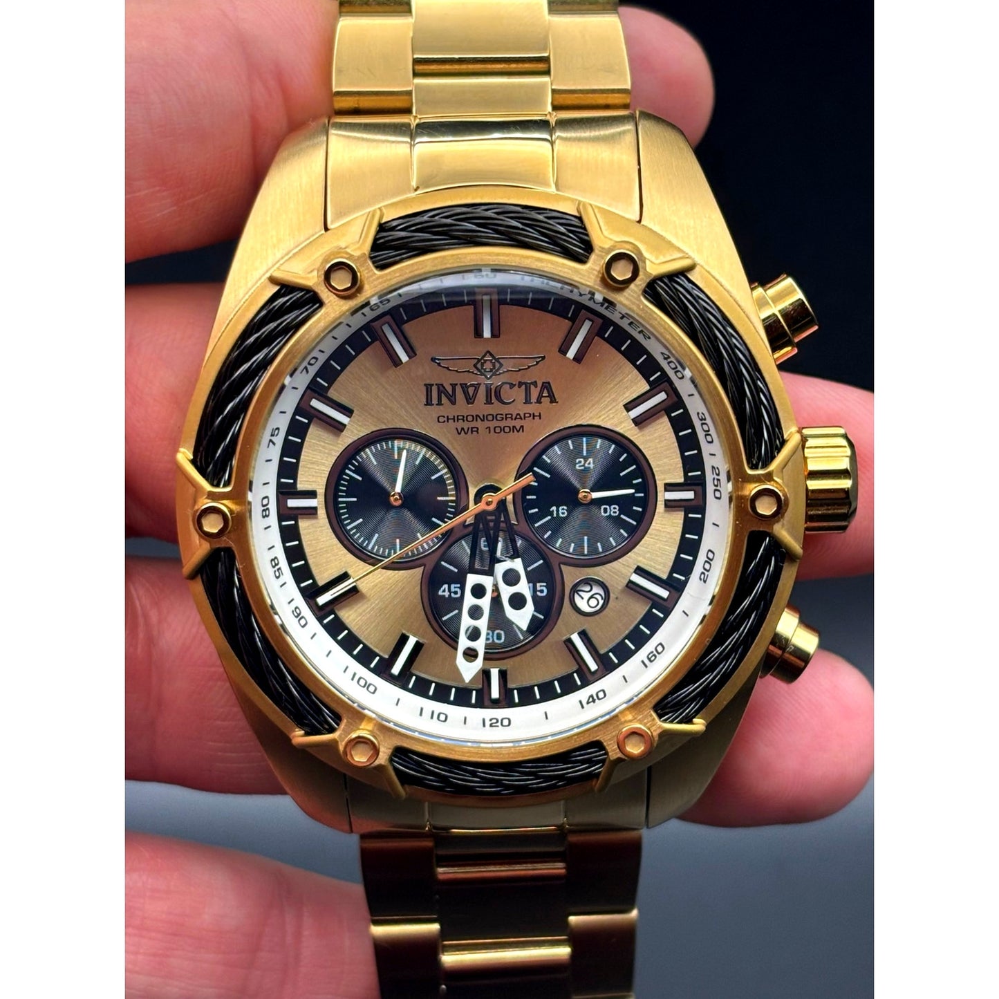 Invicta 31439 Bolt Chronograph Gold Tone 52mm Men's Watch Rare NIB