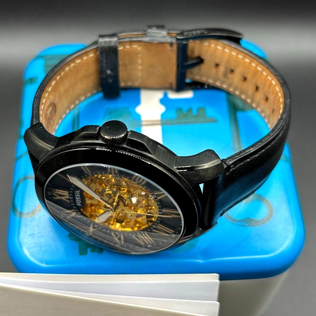 Fossil Grant ME3094 Automatic Skeleton Black Leather Men’s Watch 45mm
