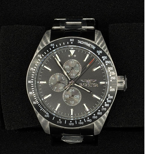 Invicta Aviator 47592 Men’s 45mm Quartz Charcoal Dial SS Bracelet 100M NIBWT