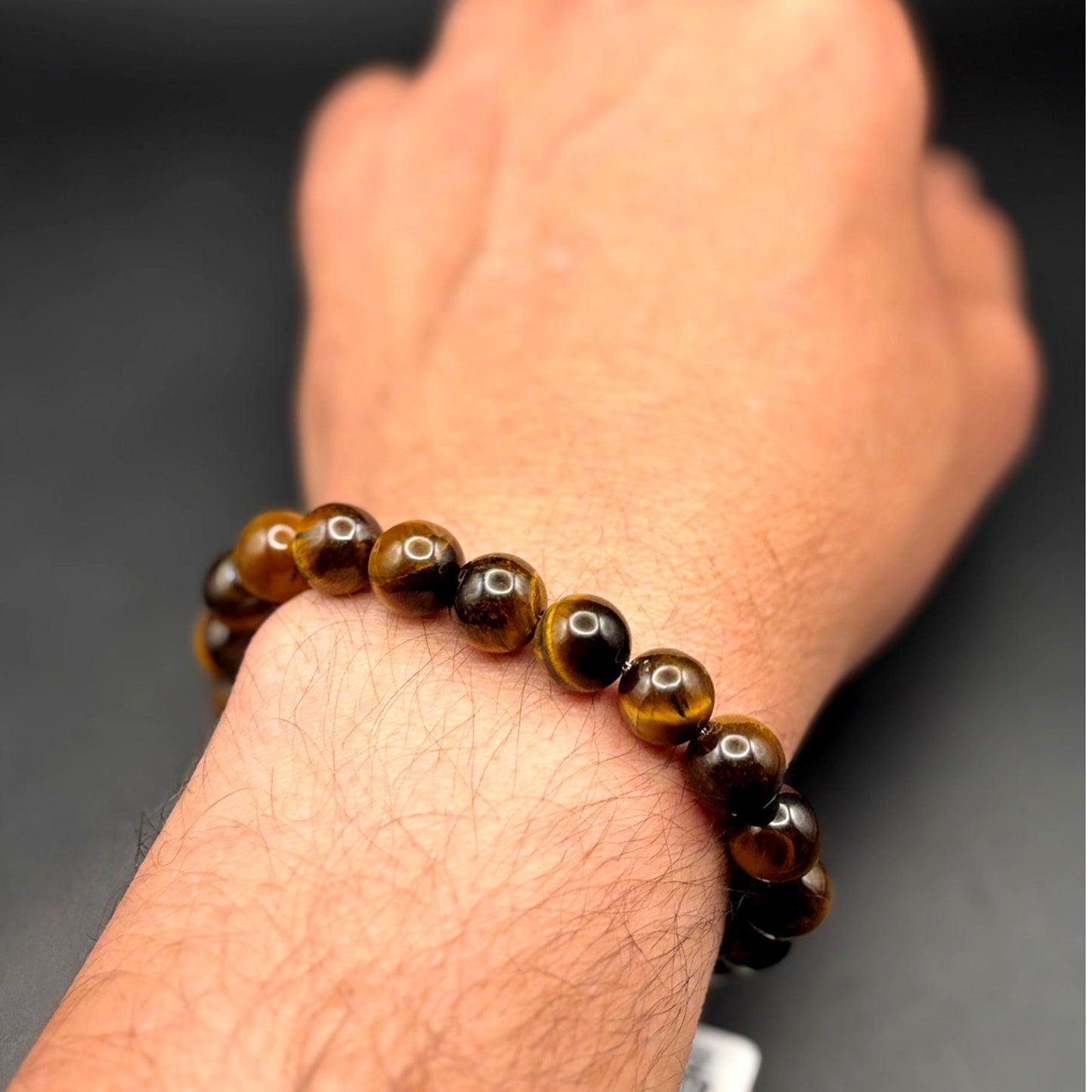 Blackjack BJB244BTE Mens Genuine 10mm Tiger Eye Stainless Steel Beaded Bracelet