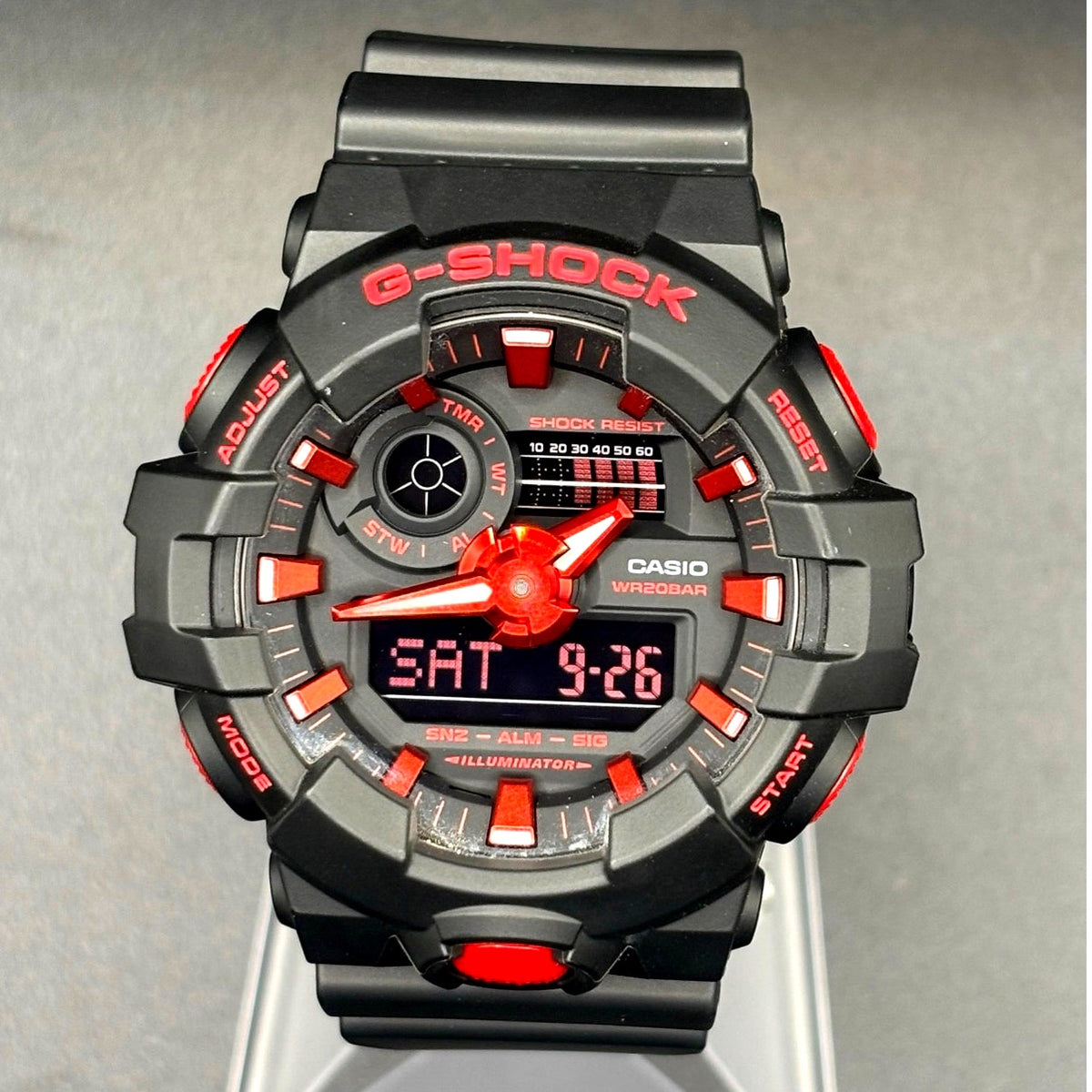 Casio G-Shock GA-700BNR-1A Ignite Red Blackout Analog Digital Watch NIB