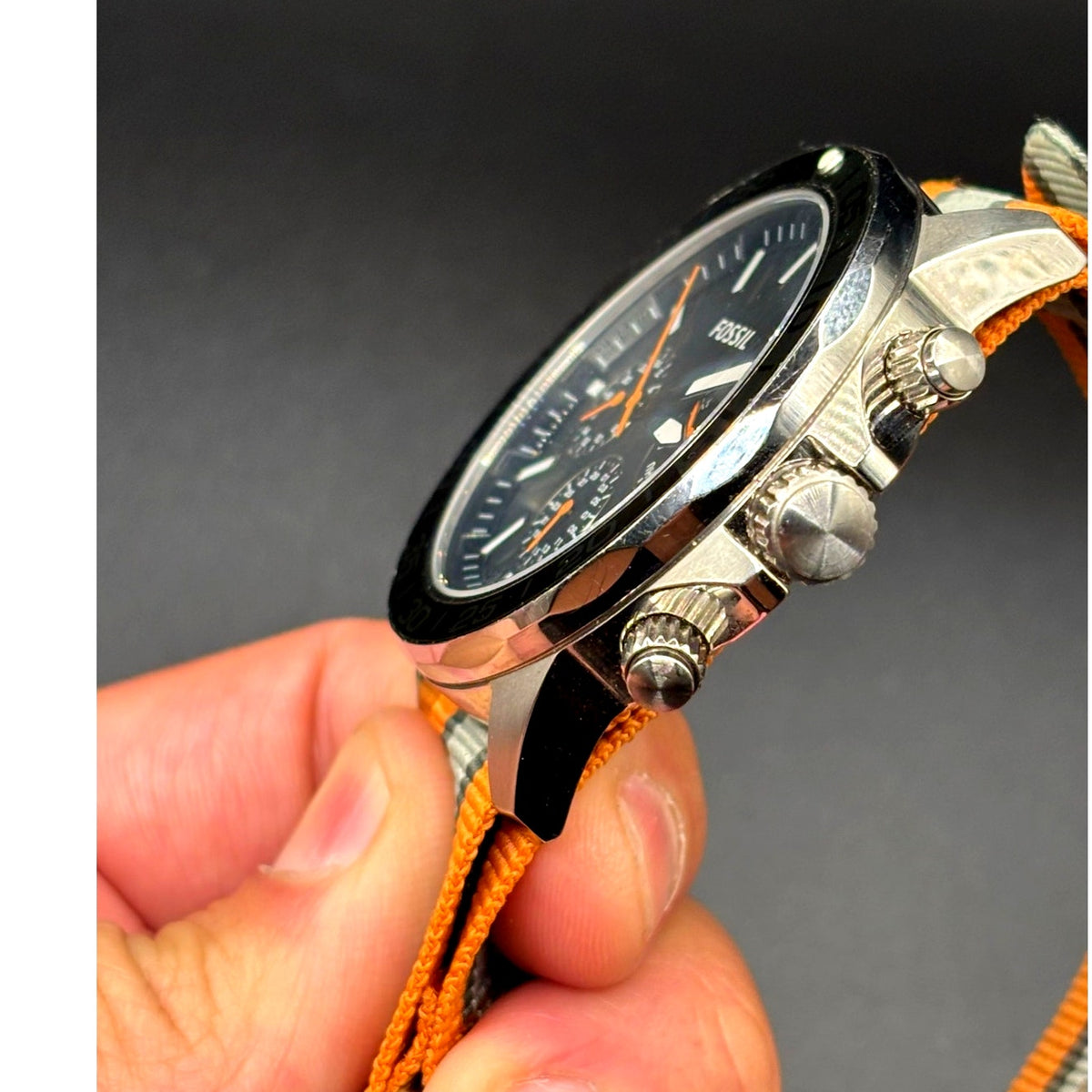 Fossil Bannon BQ2677 Multifunction Black Dial Orange Green Nylon Mens Watch 45mm