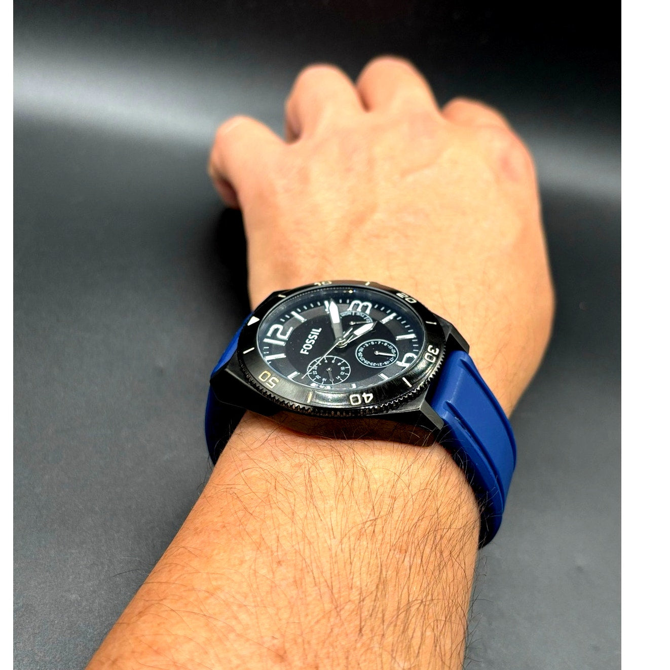Fossil Flynn BQ2016 Multifunction Dive Style Blue Silicone Men's Watch 45mm