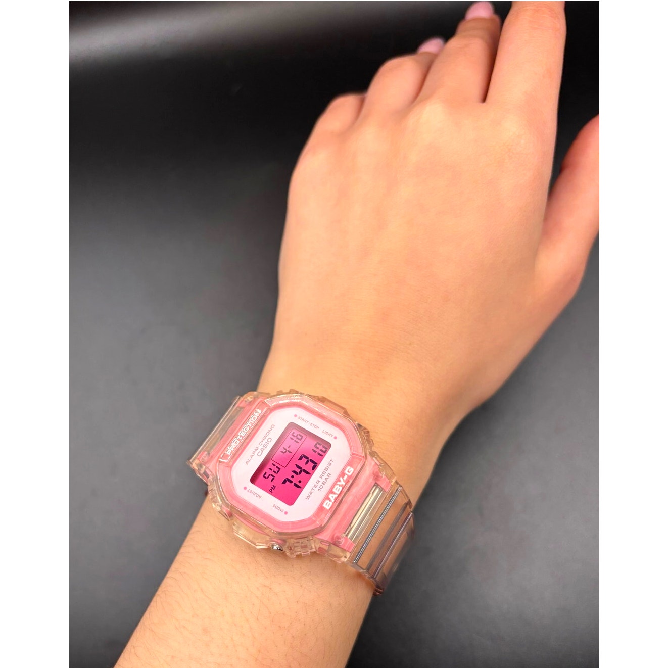 LWS Pink Ice Baby-G BGD565SJ Clear Strap Digital Mod Women's Watch