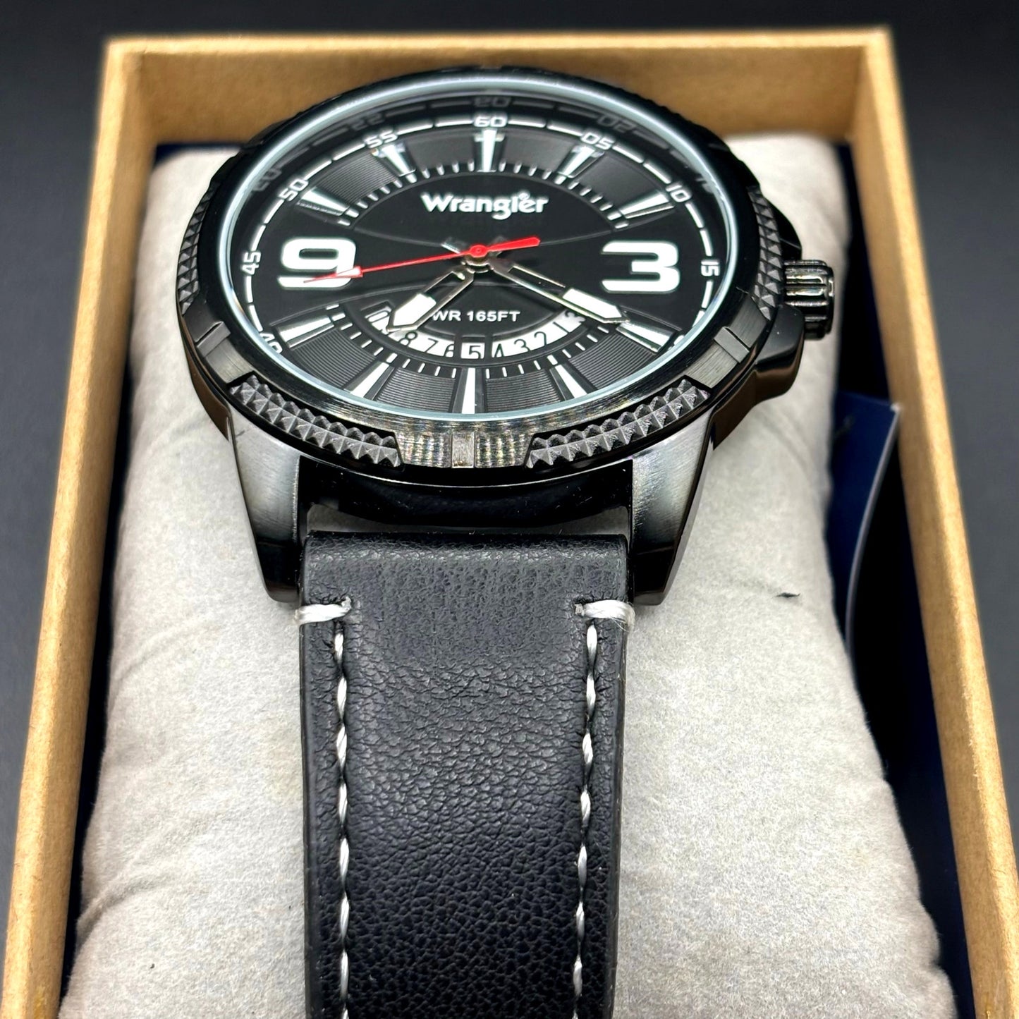 Wrangler WRW5200 1A Men's Black Dial Leather Strap Watch Date Display NIBWT