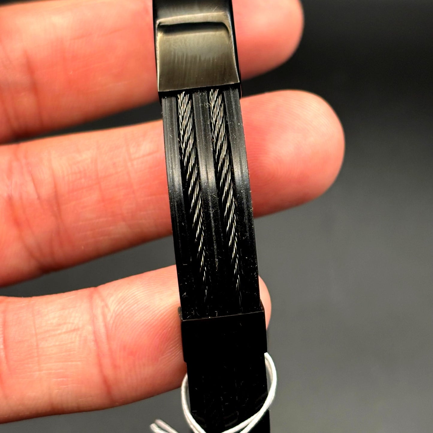Blackjack BJB251B Men's Black Silicone Stainless Steel Bangle ID Bracelet NWT