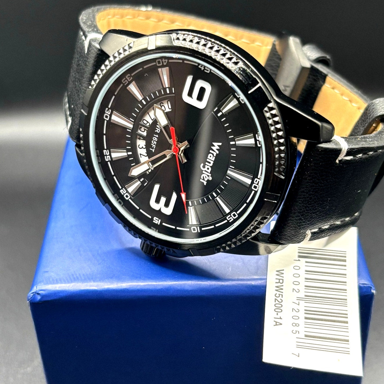 Wrangler WRW5200 1A Men's Black Dial Leather Strap Watch Date Display NIBWT